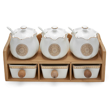 Набор для специй на деревянной подставке из 6 предметов